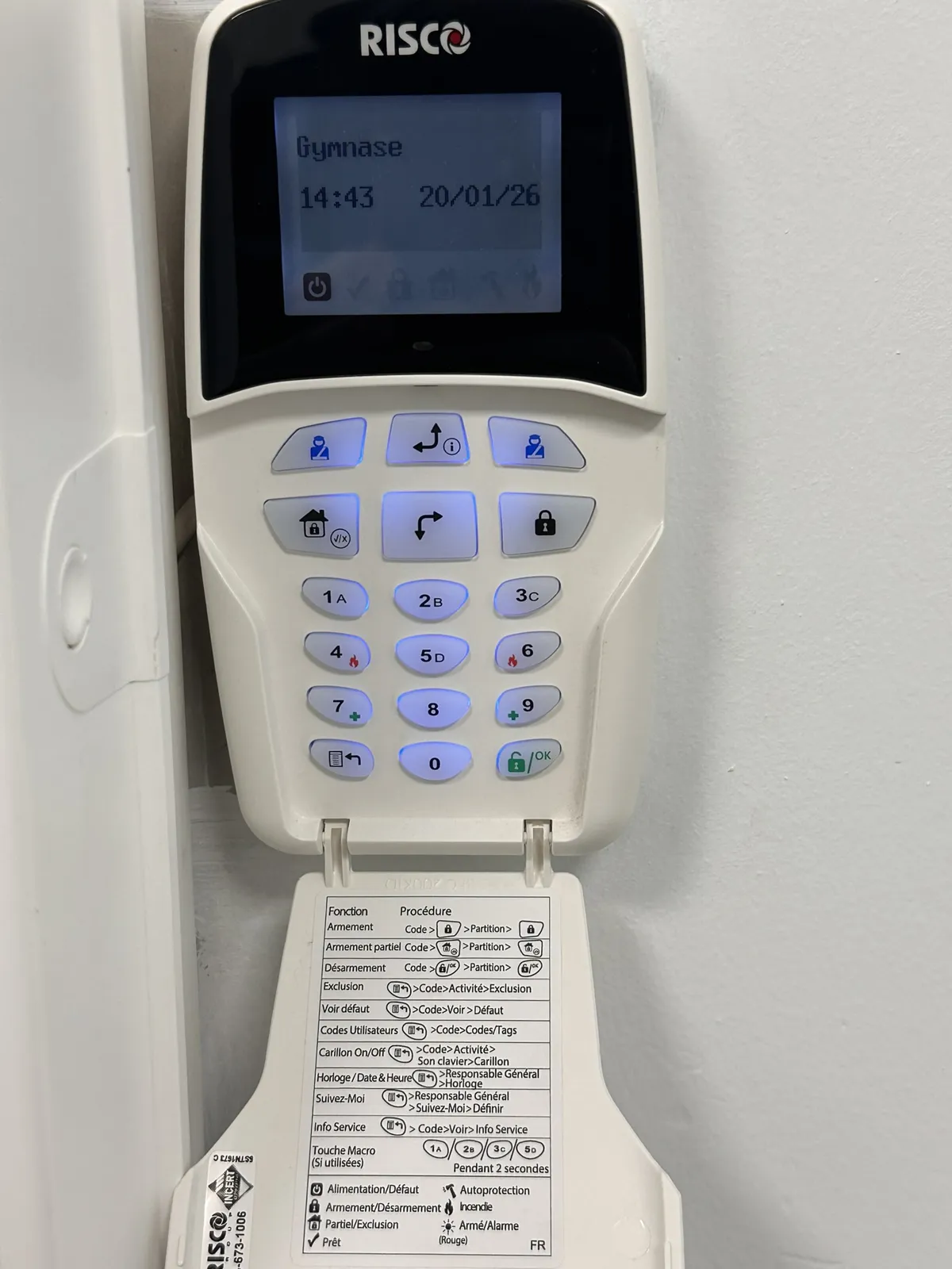 Clavier d'alarme RISCO — gymnase — installation No-Nc ELEC en PACA
